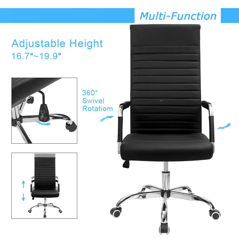 Ribbed Office Chair High Back PU Leather Executive Conference Chair