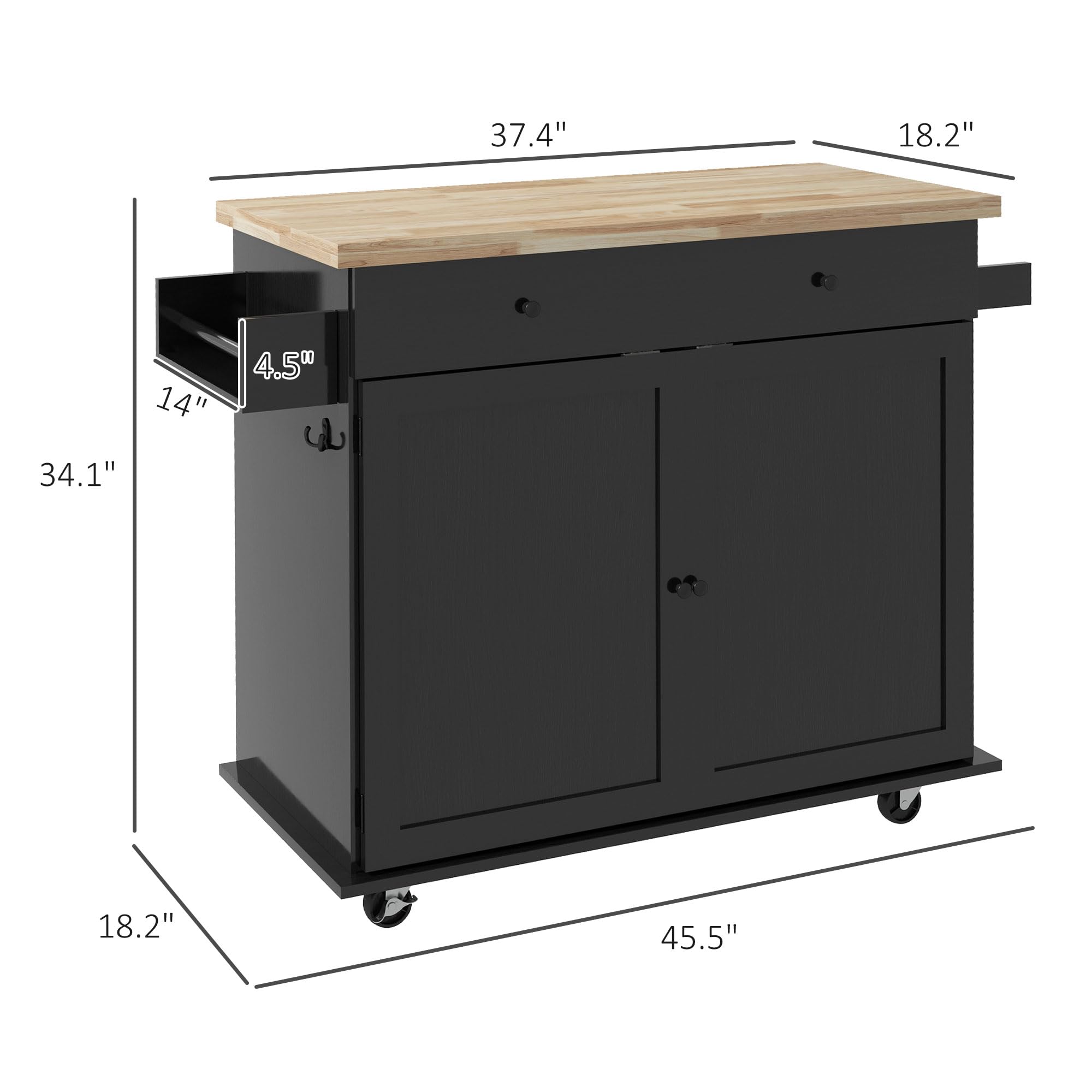 Kitchen Island with Storage, Farmhouse Rolling Kitchen Island Cart on Wheels