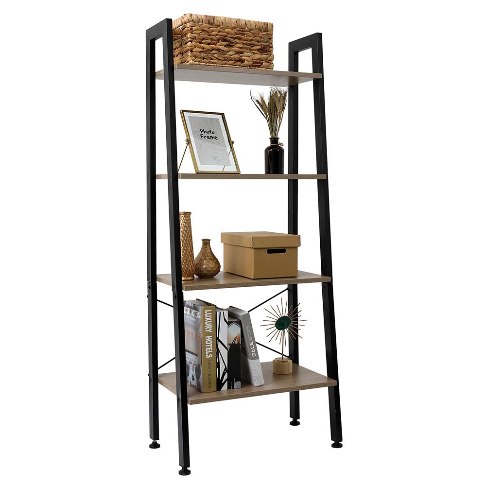 4 Tier Bookcase Shelf with X Frame Design,Open Wide Standing Shelving Utility Organizer Shelf for Home Office,Gray