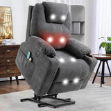 Power Lift Chair Electric Recliner for Elderly Heated Vibration Massage Soft Fabric Recliner Chair with 2 Remote Controls, USB Ports, Cup Holders & Side Pockets for Living Room (Grey)