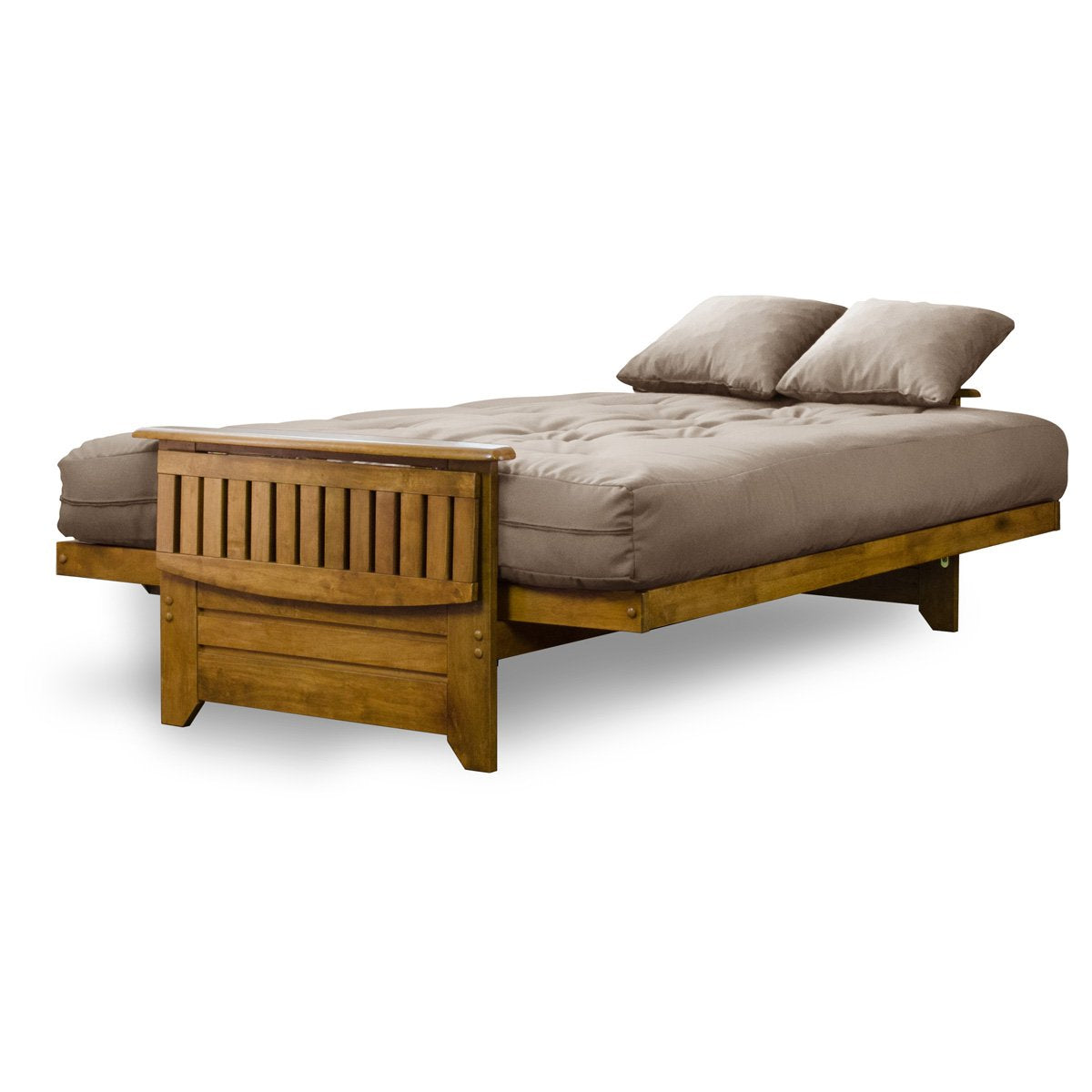 Brentwood Tray Arm Futon Frame, Drawers, and Microfiber Khaki Mattress Set