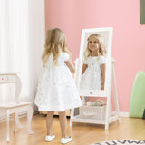 Kids Full Length Mirror, Princess Floor Free Standing Mirror w/Storage Shelf & Basket