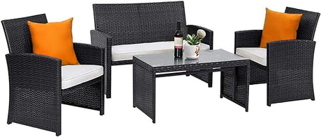 4 Pieces Patio Wicker Conversation Furniture