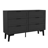 TaoHFE 6 Black Dresser for Bedroom Modern Black Chest of Drawers for Nursery Wood Dresser for Kids Horizontal Dressers & Chests of Drawers for Bedroom Living Room (Black/ 6 Drawer)