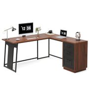 L-Shaped Computer Desk with Drawers, 55" Office Desk with File Drawer Storage