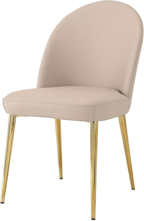 Era 24 Inch Dining Chair Set of 2, Curved Back, Faux Leather, Sand Beige and Gold