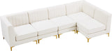 Furniture 604Cream-Sec5B Alina Collection Modern | Contemporary Velvet Upholstered Modular Sectional with Deep Channel Tufting, 116.5" W x 58.5" D x 31" H, Cream