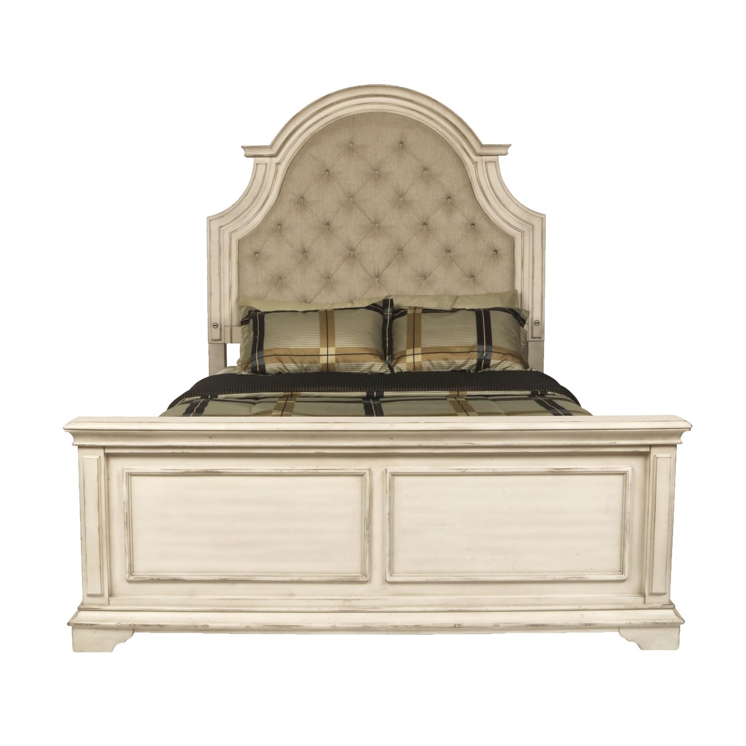 Anastasia Solid Wood Queen Bed - Antique White Finish