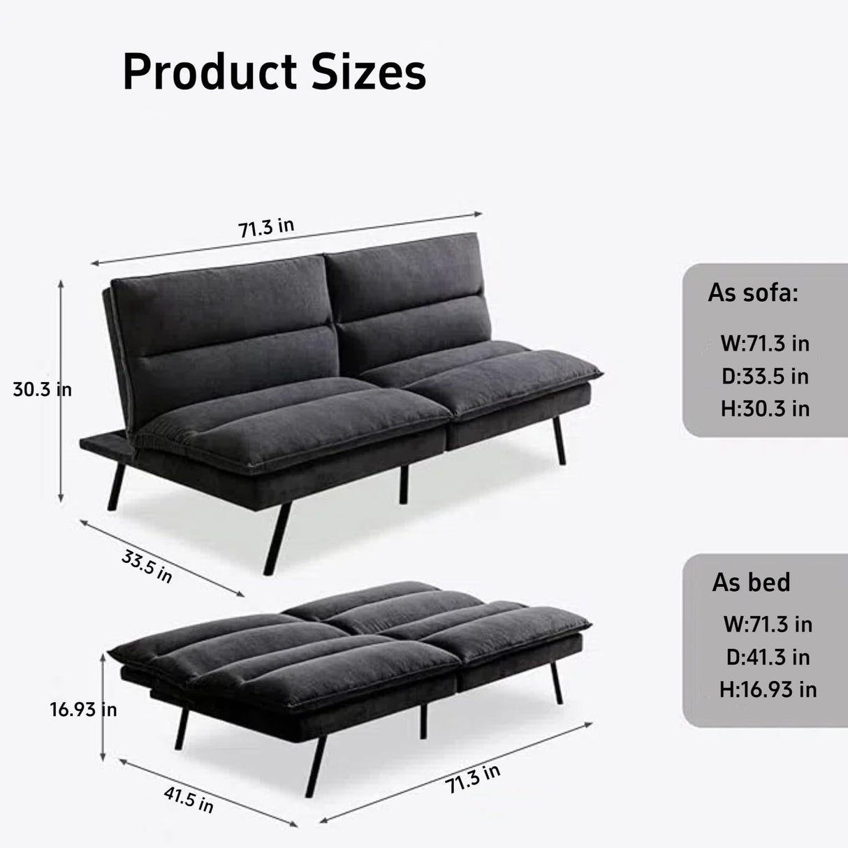 Sofa Bed Loveseat Sleeper Sofa, Convertible Sofa Bed Small Couch with Memory Foam Split Seat Design,