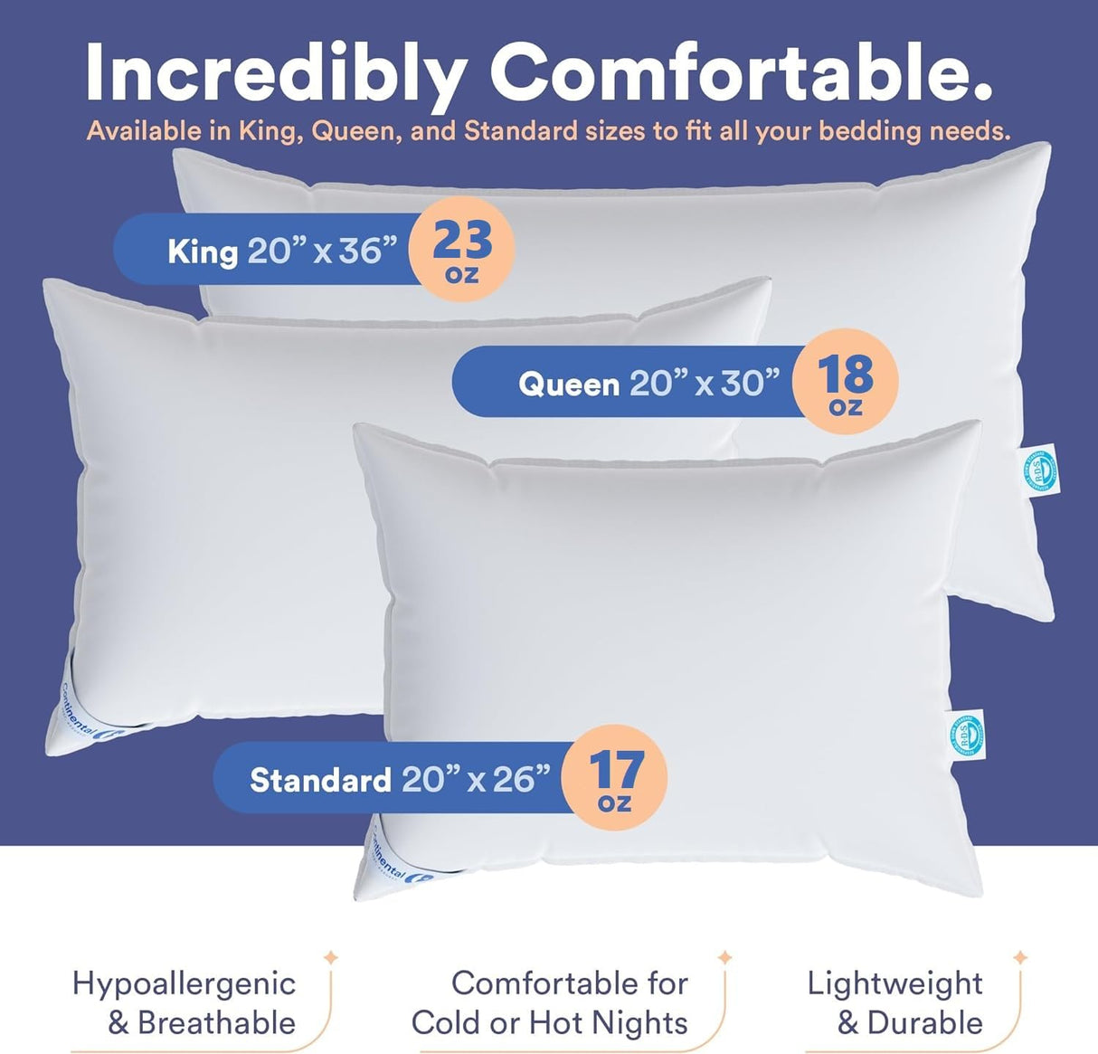 100% Luxury Down Pillows Queen Size Pack of 1 - Family Made in New York