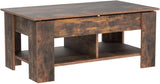 Lift Top 39in Hidden Compartment and Storage Shelf, Solid Wood Coffee Table