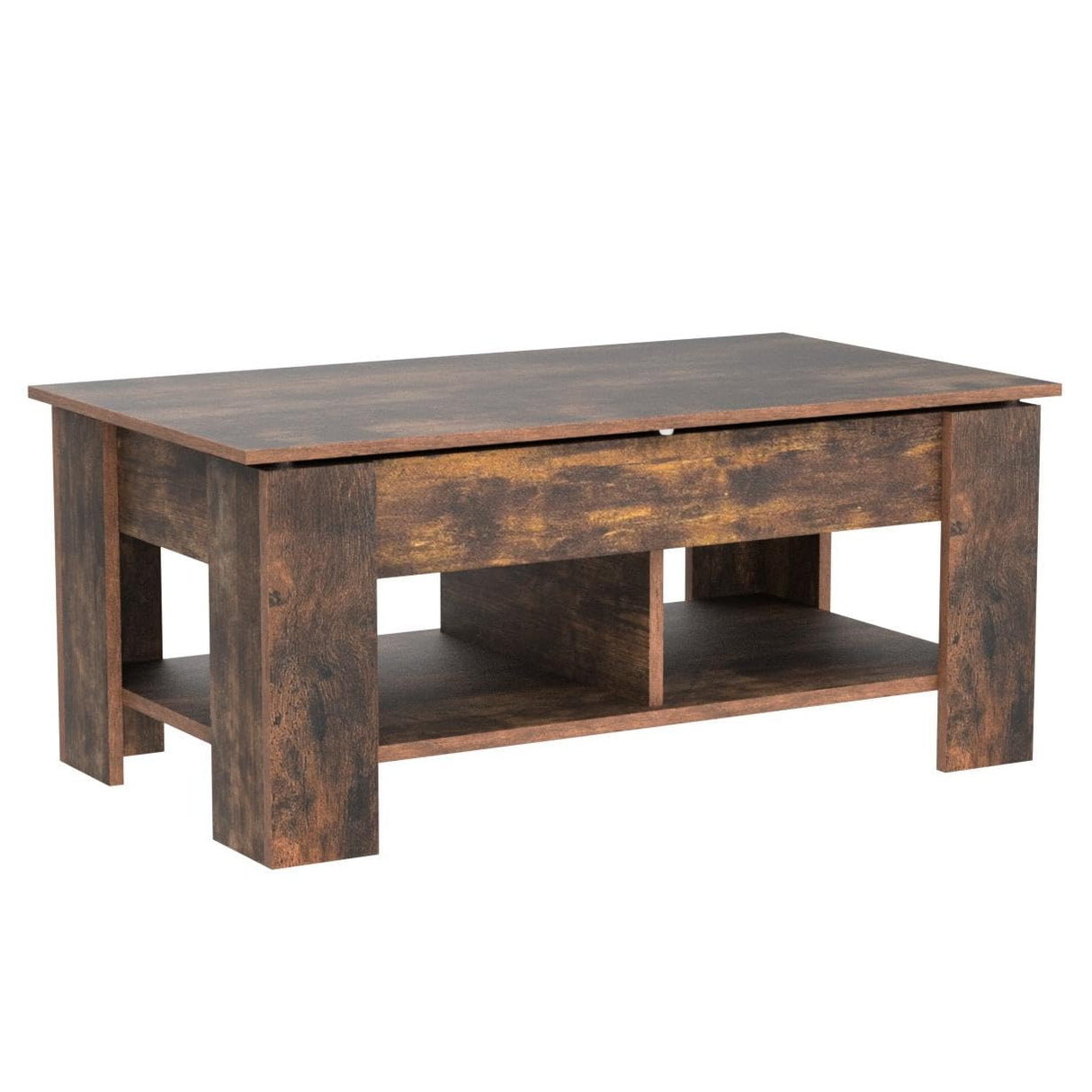 Lift Top 39in Hidden Compartment and Storage Shelf, Solid Wood Coffee Table