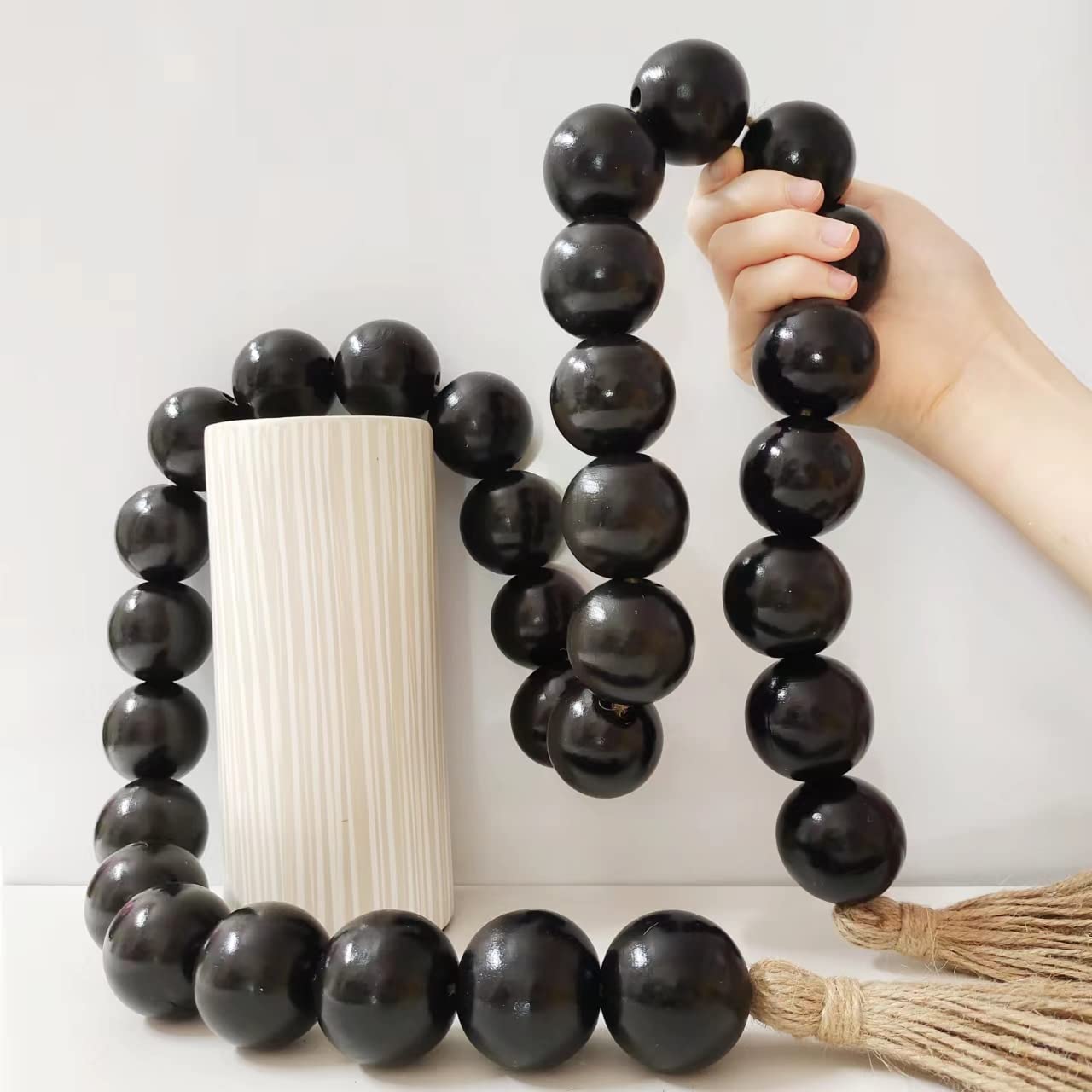 Wood Bead Garland，1.6" Diameter Wooden Beads Tassels, Decorative Beads Boho Decor