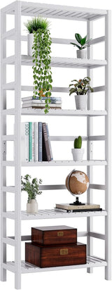 Bamboo Shelf, 6-Tier Adjustable Tall Open Bookcase, Bathroom Storage Rack Freestanding Shelving