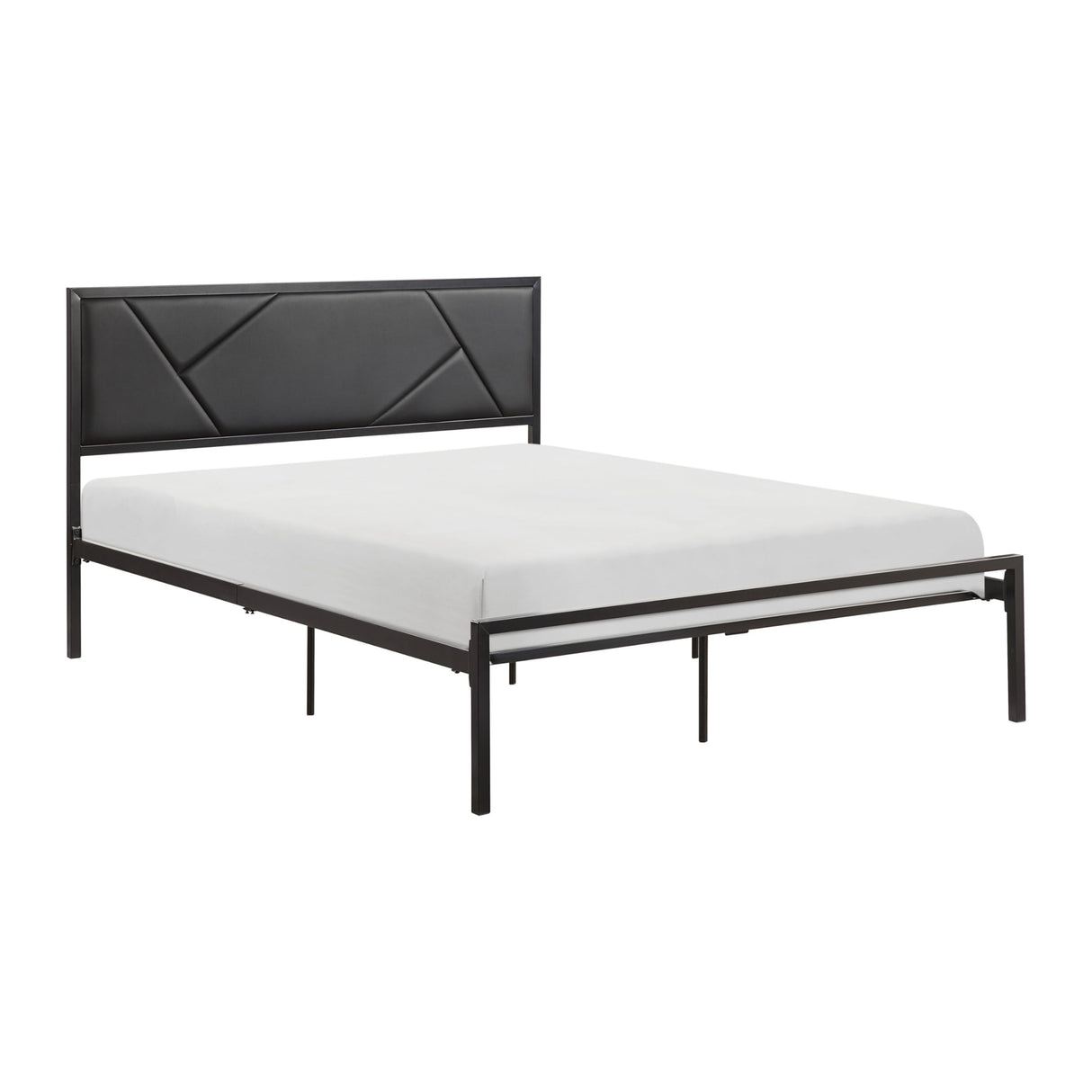 Nick Full Size Platform Bed, Faux Leather Upholstered Headboard, Black and Gray