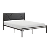 Nick Full Size Platform Bed, Faux Leather Upholstered Headboard, Black and Gray