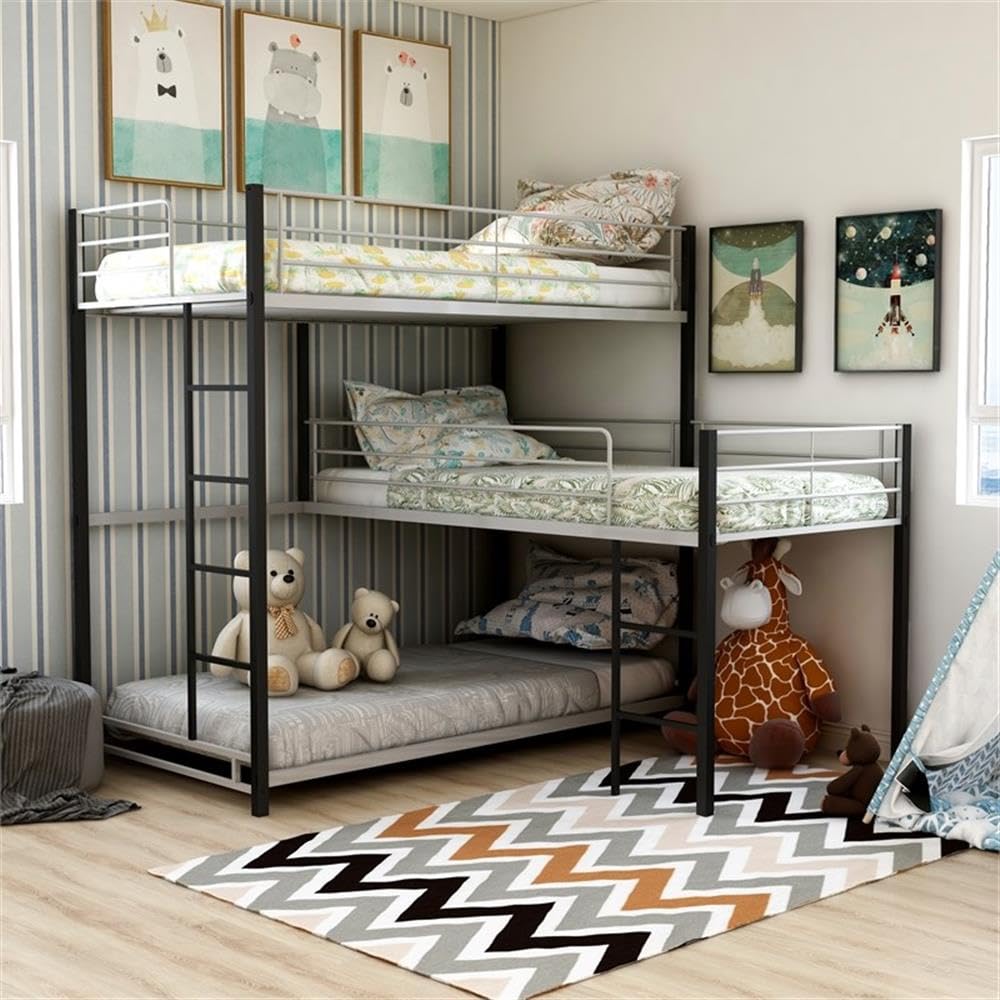 Crossman Metal Twin Triple Bunk Bed in Sand Black