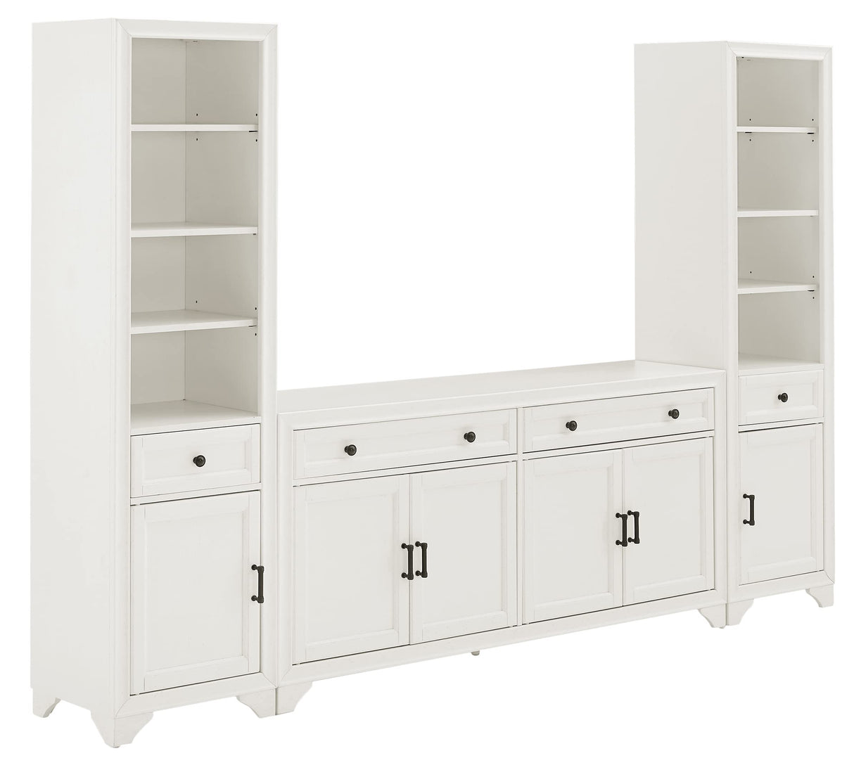 Tara 3-Piece Entertainment Set with Sideboard and 2 Bookcases, Distressed White