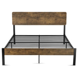 Full Size Metal Platform Bed Frame with Wooden Headboard and Footboard