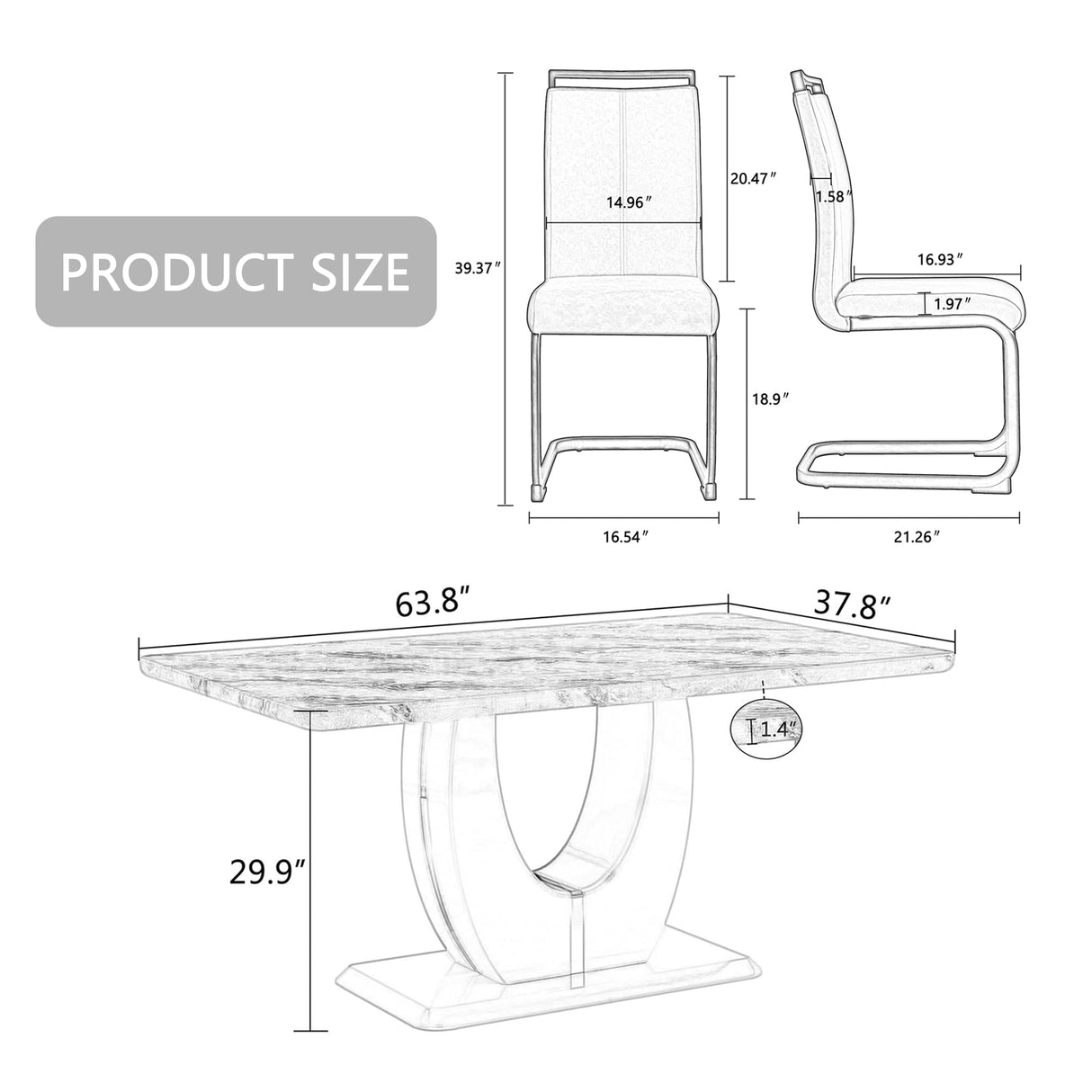 63" Morden Faux Marble Dining Room Table Set,Big Kitchen Dining Table for 6-8