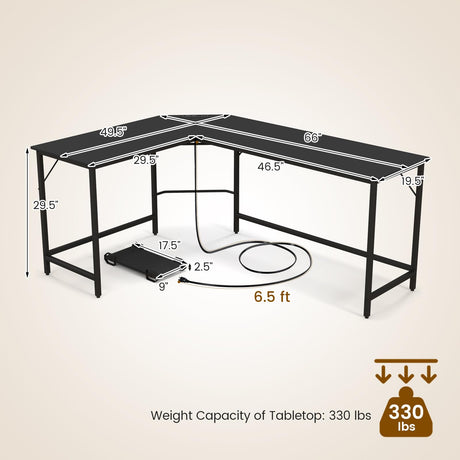 Tangkula L-Shaped Office Desk with CPU Stand, L Shaped Corner Desk with Power Outlets, USB Ports, Sturdy Metal Frame, Space-Saving Computer Desk for Home, Office, Gaming Desk, Computer Workstation