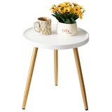 Round Side Table, Metal Legged Accent Table with Wooden Tray, Small Round End Table