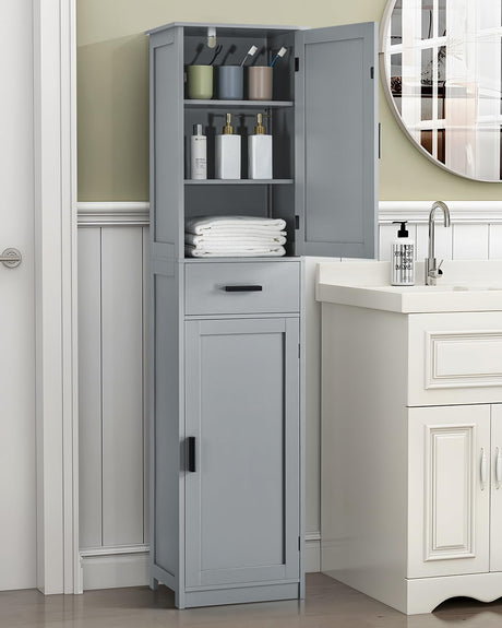 67“ Tall Bathroom Cabinet, Storage Cabinet with 4 Shelves & 2 Doors