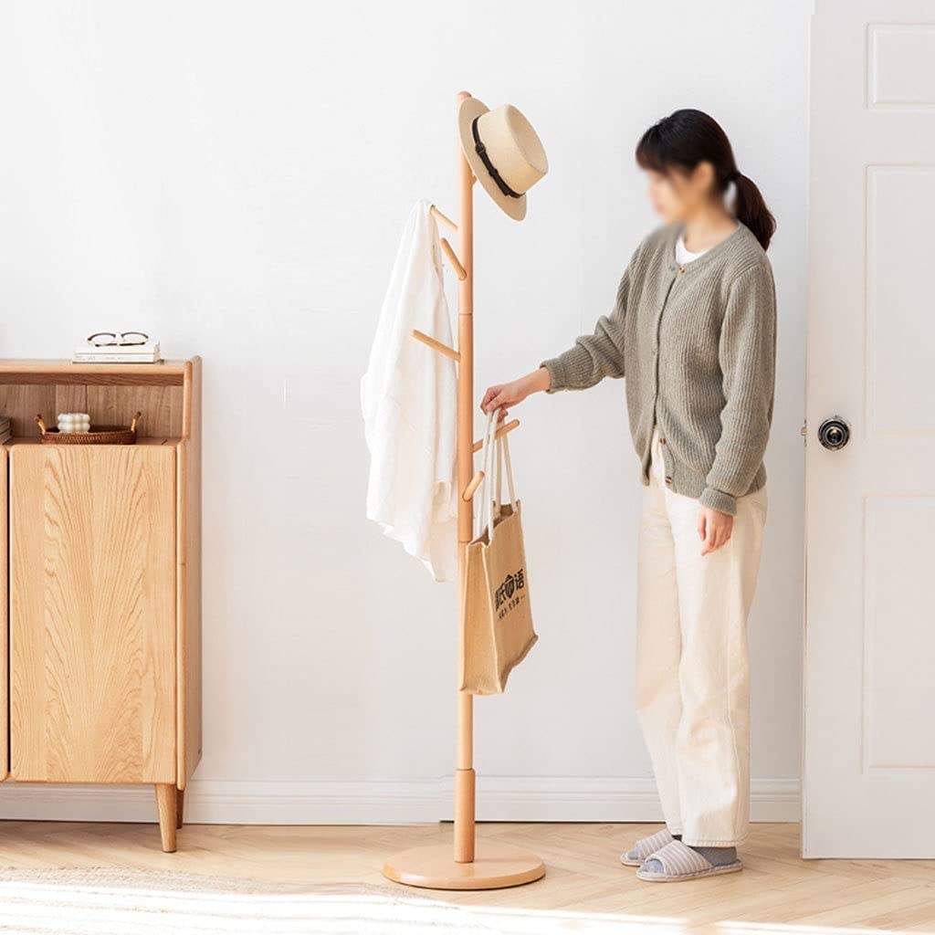 Floor Coat Rack Coat Rack Wooden Floor-Standing Coat Rack with 8 Hooks Coat Tree