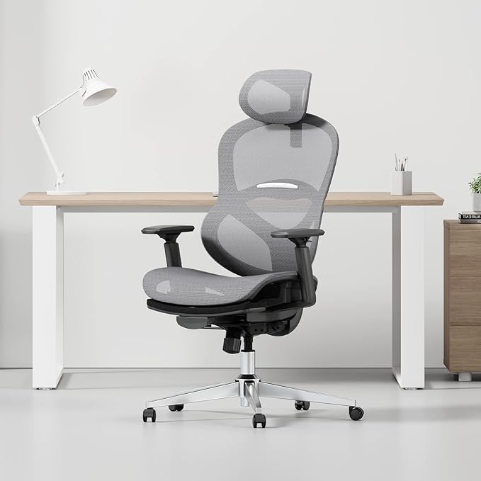 P712 Ergonomic Office Chair Mesh Desk Chair with Ergonomic Adjustment Lumbar Support and Headrest, Swivel Computer Chair with Sponge Cushion