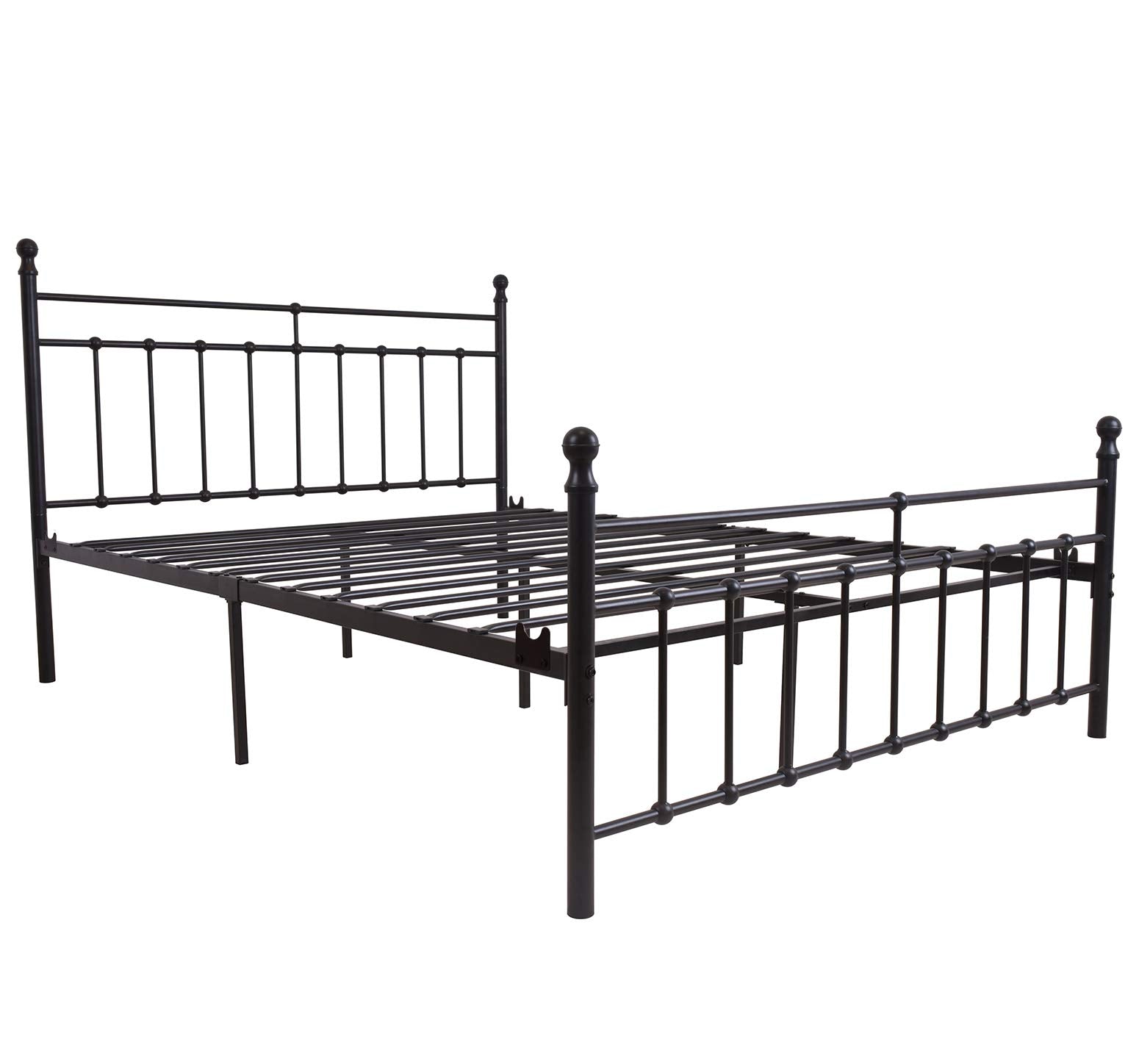 Metal Bed Frame Queen Size with Vintage Headboard and Footboard Platform