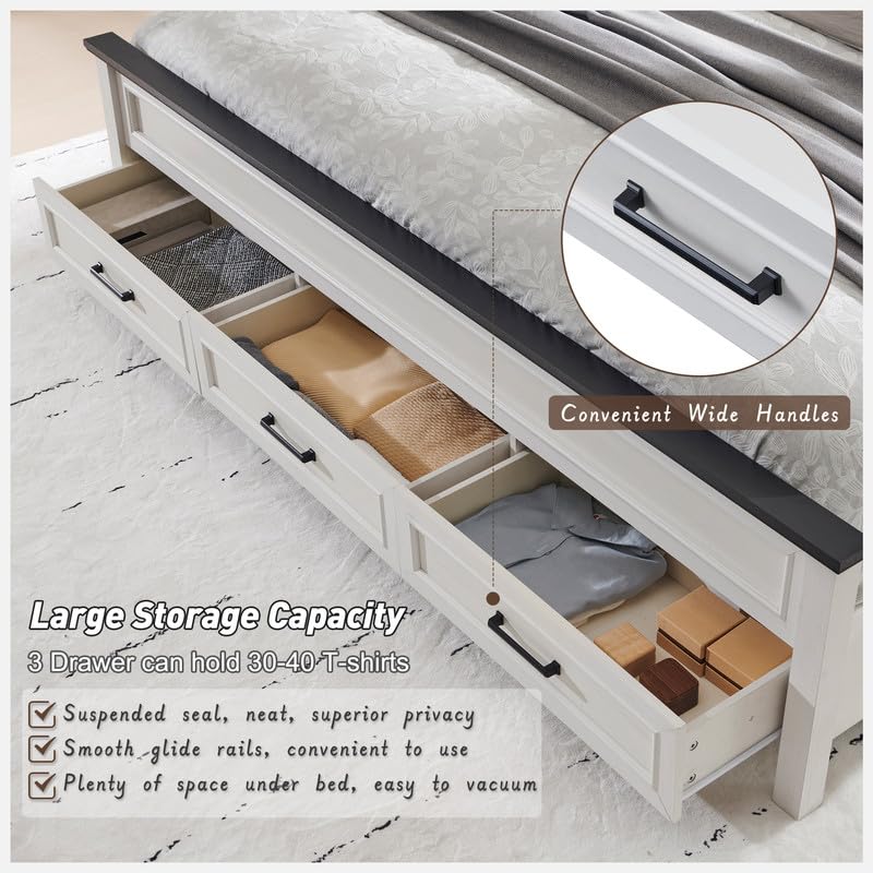 King Bed Frame with Storage Drawers & Farmhouse Headboard