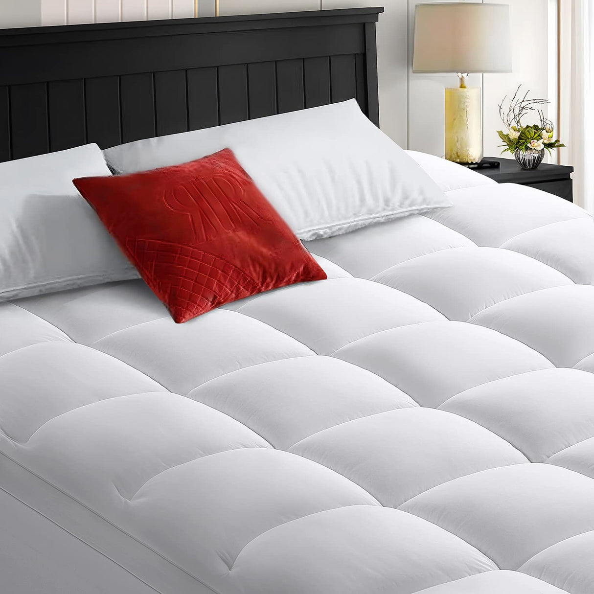 California King Mattress Topper Extra Thick Cooling Mattress Pad 400TC Cotton Top Plush Down