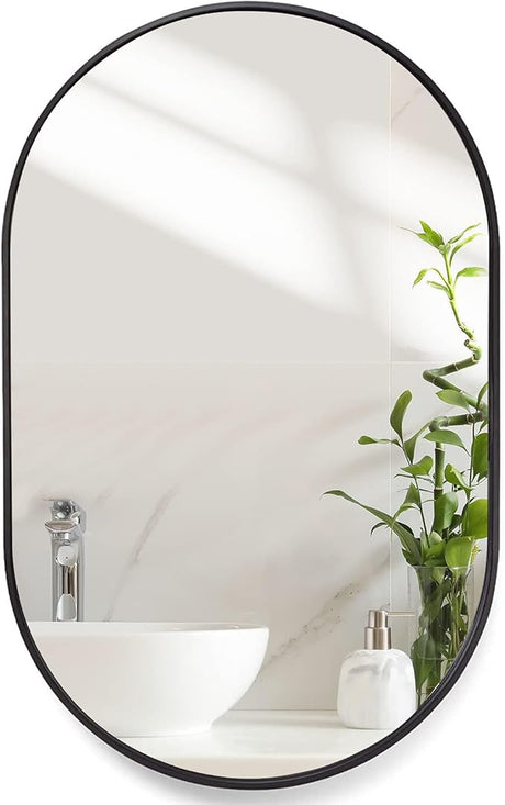 Wall Mounted Mirror, 20’’x30’’ Oval Bathroom Mirror, Black Vanity Wall Mirror w/Stainless