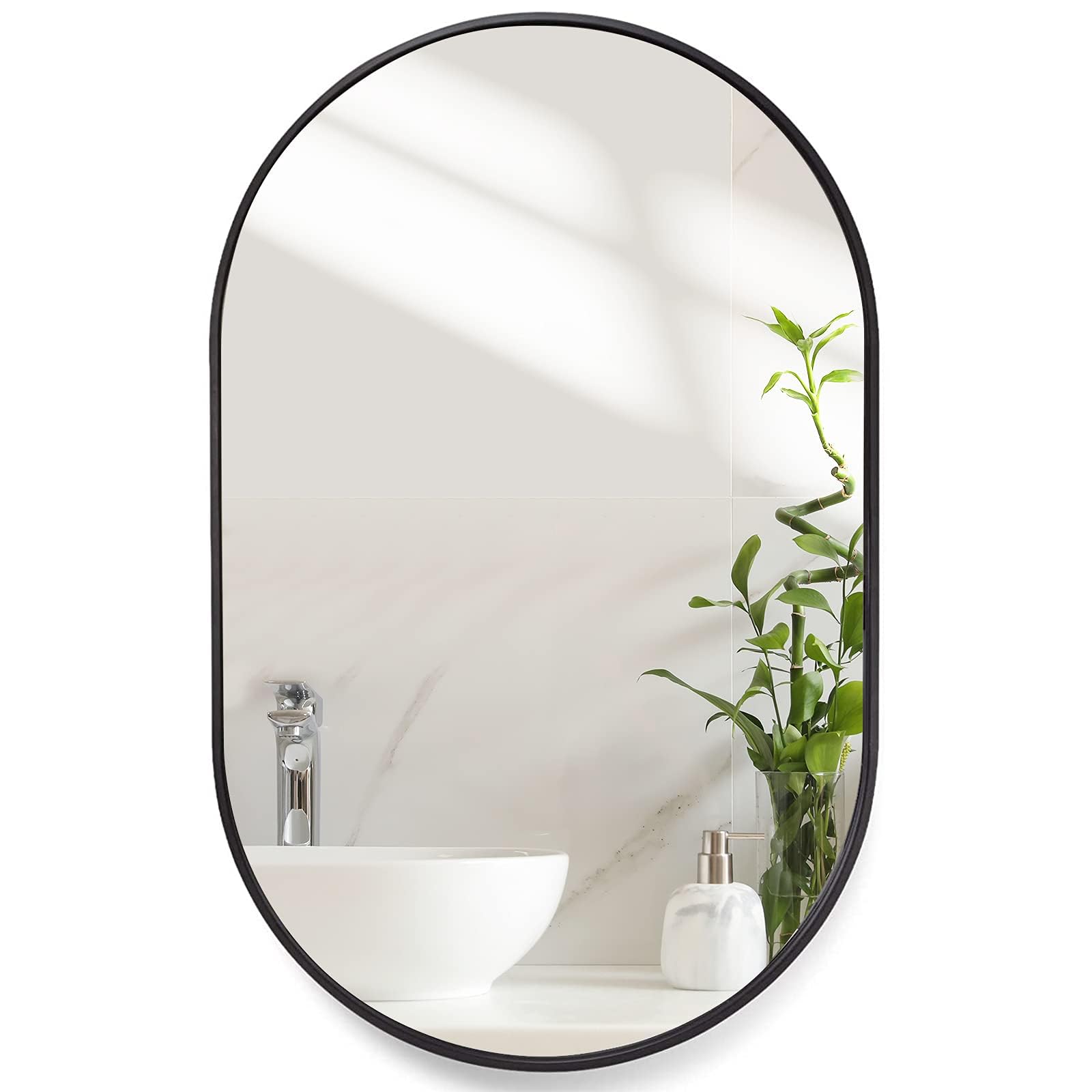 Wall Mounted Mirror,  Oval Bathroom Mirror, Black Vanity Wall Mirror