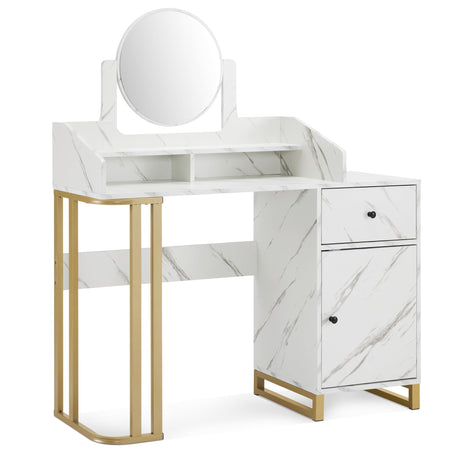 Light Luxury Dressing Table with Storage Cabinet, Modern Vanity Desk with Drawer