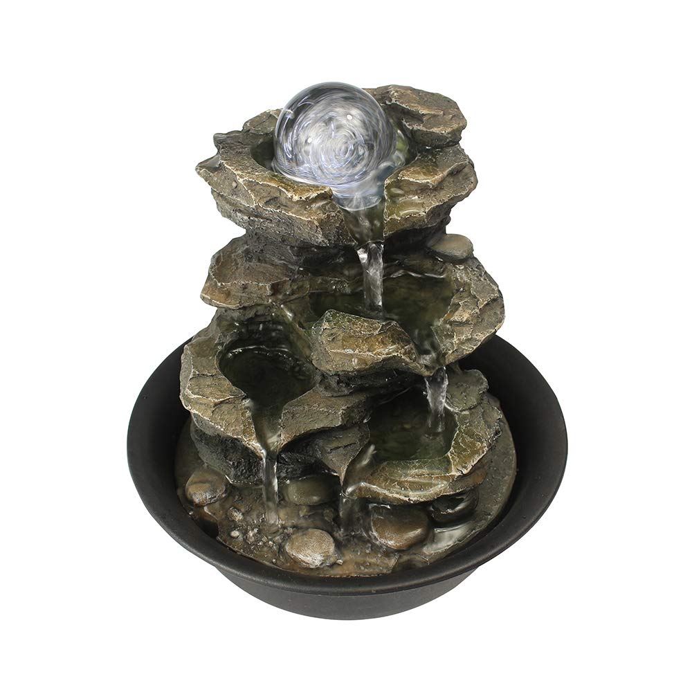 Spinning Orb Rock Cascading Tabletop Fountain, Zen Meditation Indoor Waterfall Feature