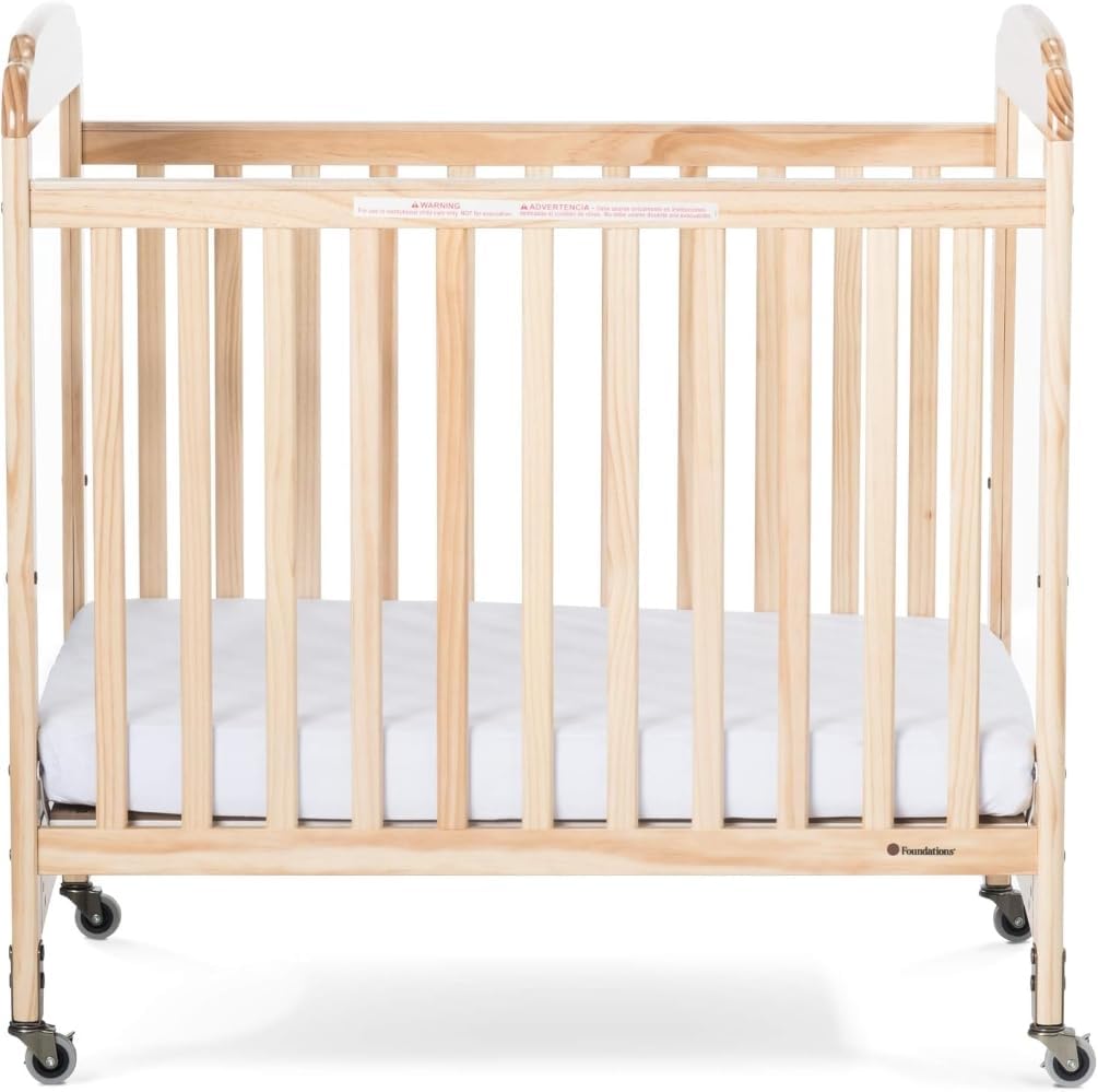 Serenity Compact Clearview Daycare Baby Crib, Fixed Side, Durable Wood Construction