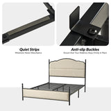 Queen Bed Frame with Headboard, Farmhouse Metal Platform Bed Linen Upholstered Bed Frame with Strong Wood Slats Support,