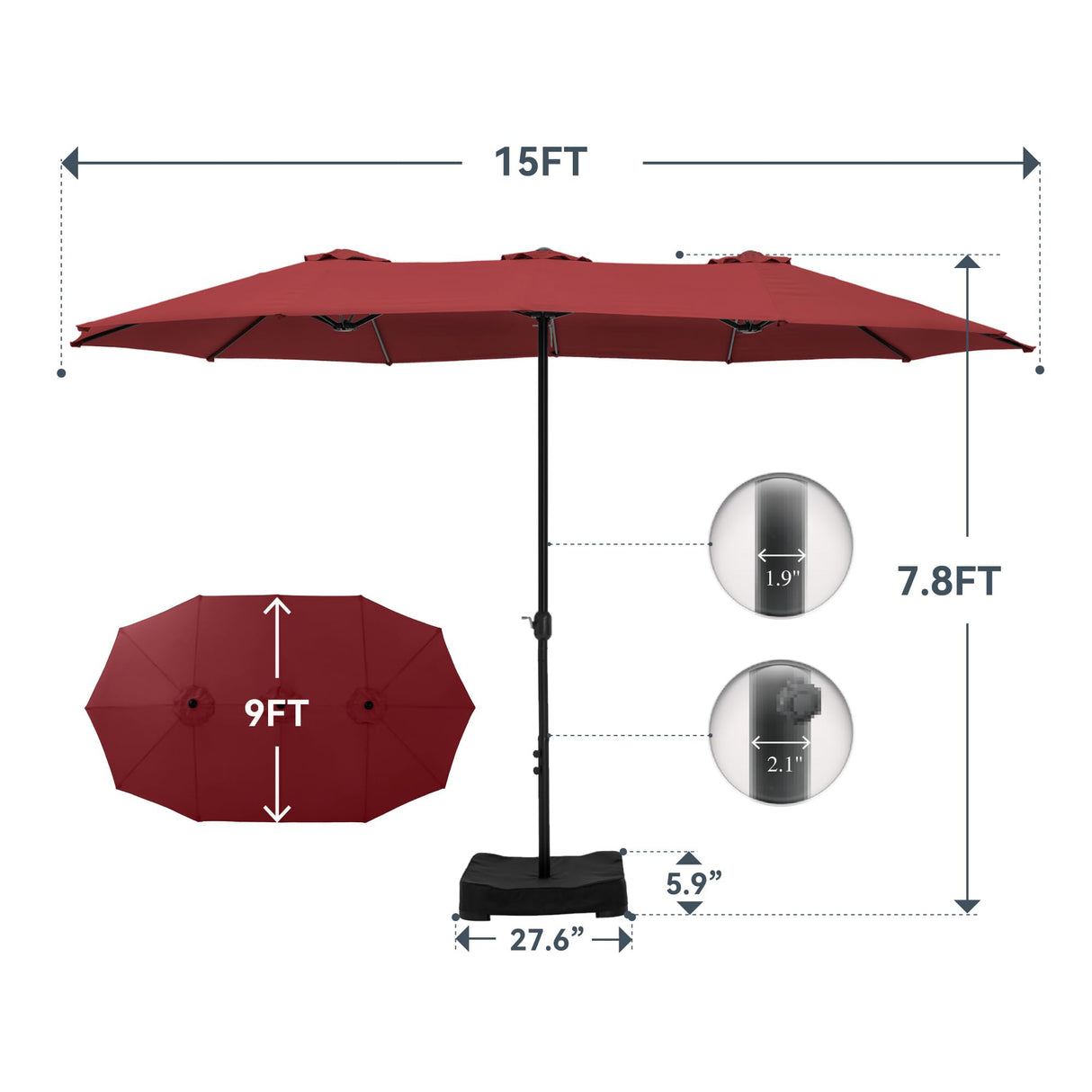 15 ft Large Patio Umbrella with Base Included, Outdoor Double-Sided Table Umbrella with Crank,