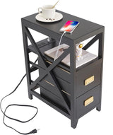 Fully Assembled Narrow Side Table with Charging Station, No Assembly Narrow Nightstand