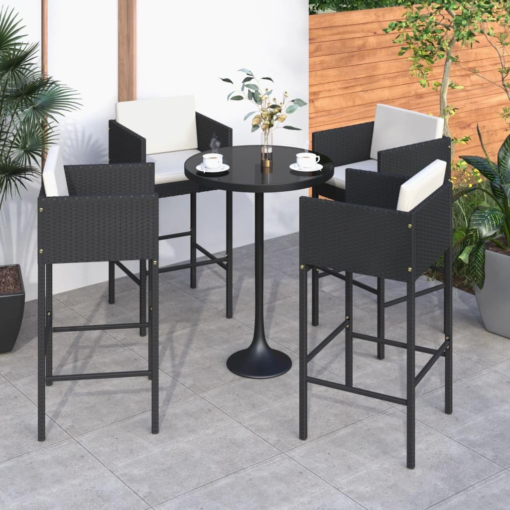 Comfortable Outdoor Bar Stools Set of 4 with Cushions, Weather-Resistant Rattan