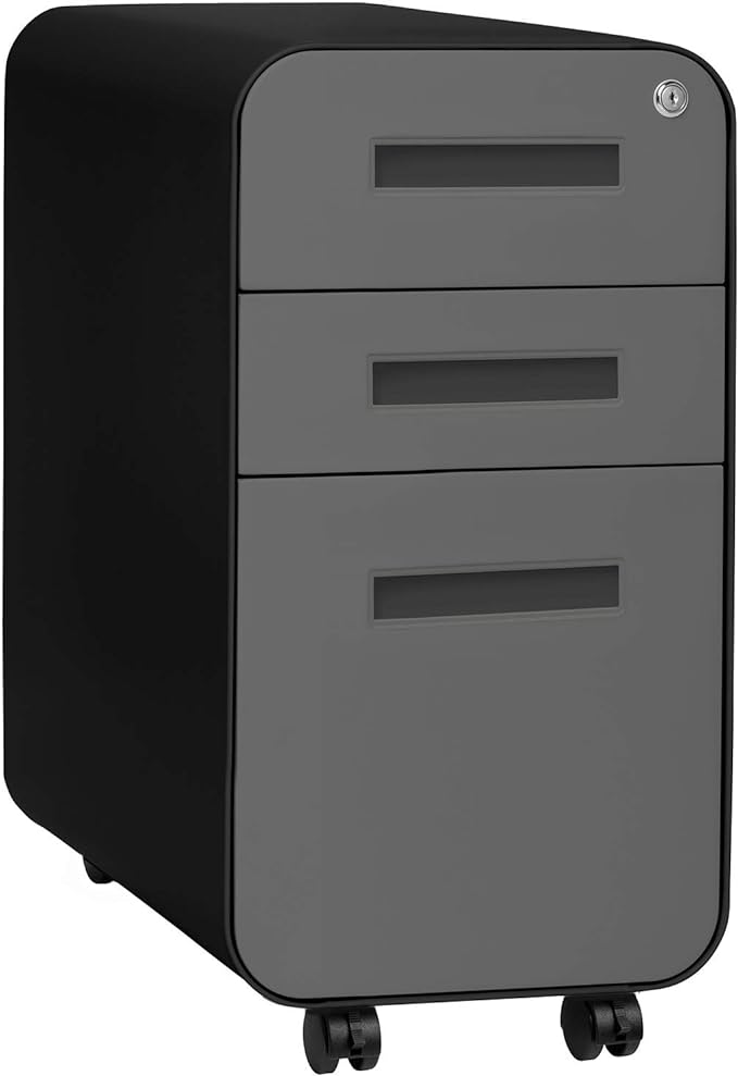 Stockpile Slim 3-Drawer Mobile File Cabinet with Lock - Under Desk Metal Filing Cabinet,