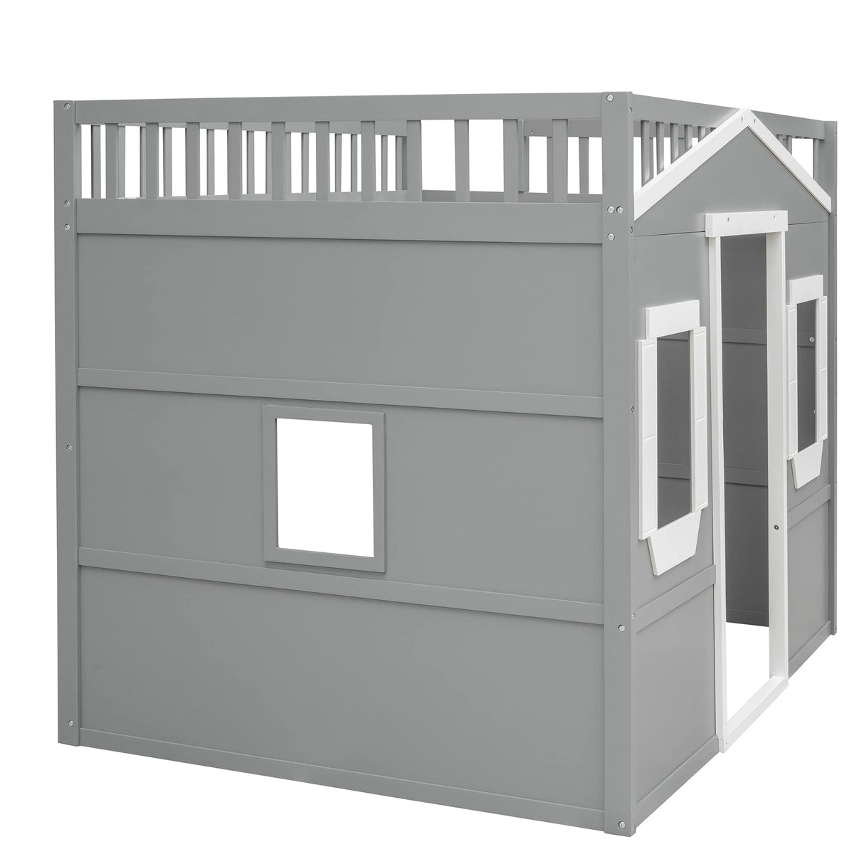 House Loft Bed Full Size Kids Playhouse Bed, Solid Wood Loft Bed Frame with Window