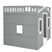 House Loft Bed Full Size Kids Playhouse Bed, Solid Wood Loft Bed Frame with Window