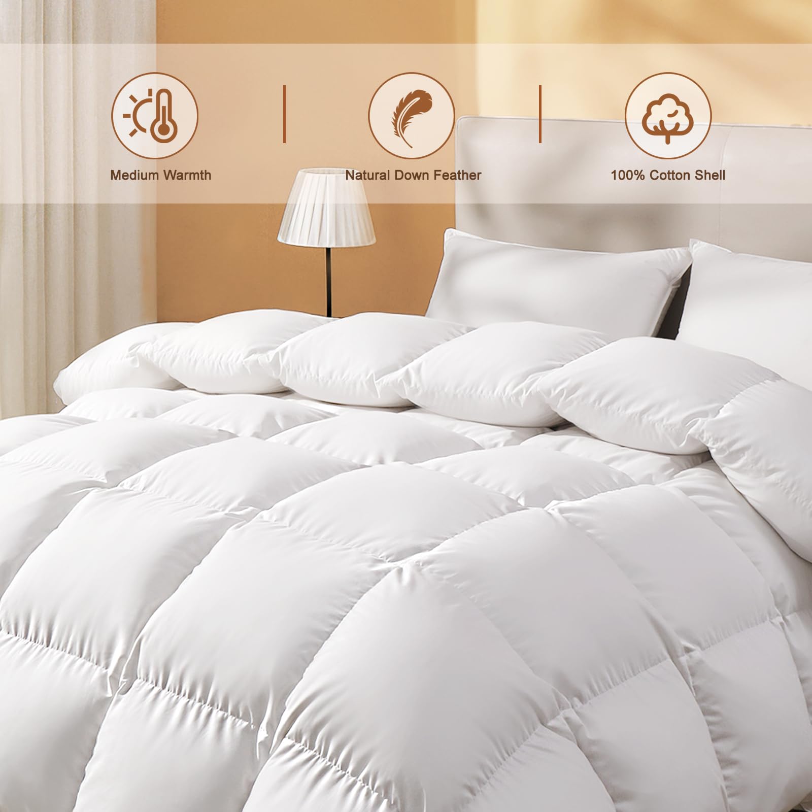 Feather Down Comforter Queen Size, Ultra Soft 100% Cotton Duvet Insert, Luxurious Hotel