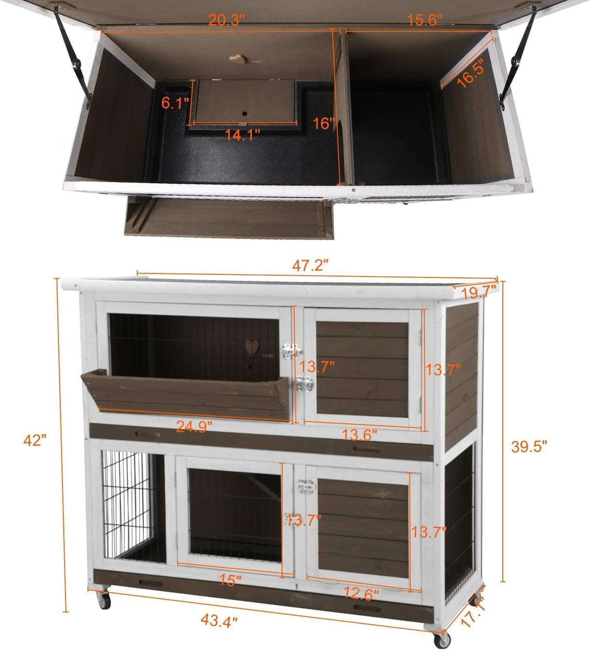 Rabbit Hutch Bunny Cage Indoor Small Animal House with Wheels