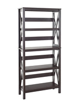 3955 X-Frame Design 5-Shelf Bookshelf or Bookcase, Black Walnut Wood