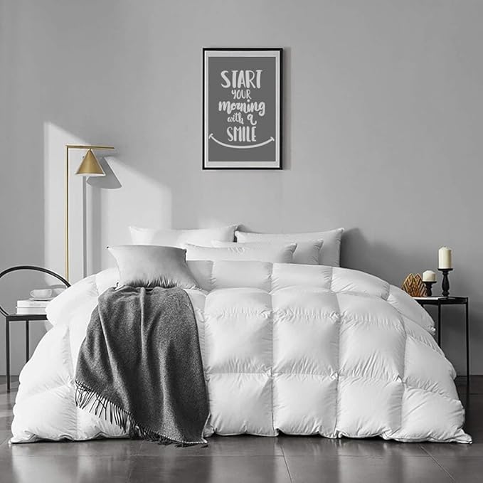 Twin Size Feathers Down Comforter - Ultra Soft All Seasons Grey Organic Cotton Feathers