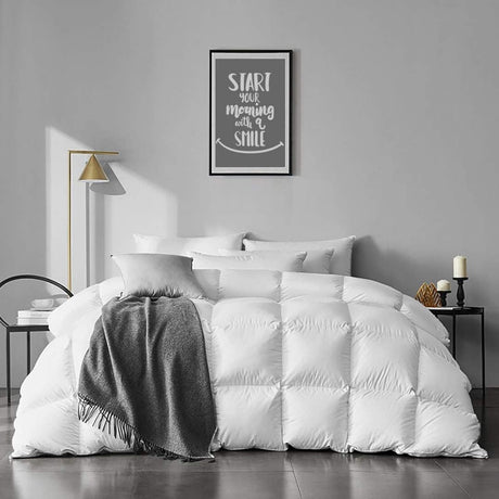 Lightweight Feathers Down Comforter King Size - Ultra Soft Organic Cotton Quilted All-Season Thin Feathers Down Duvet Insert for Warm Weather/Hot Sleepers (106x90, Ivory White)