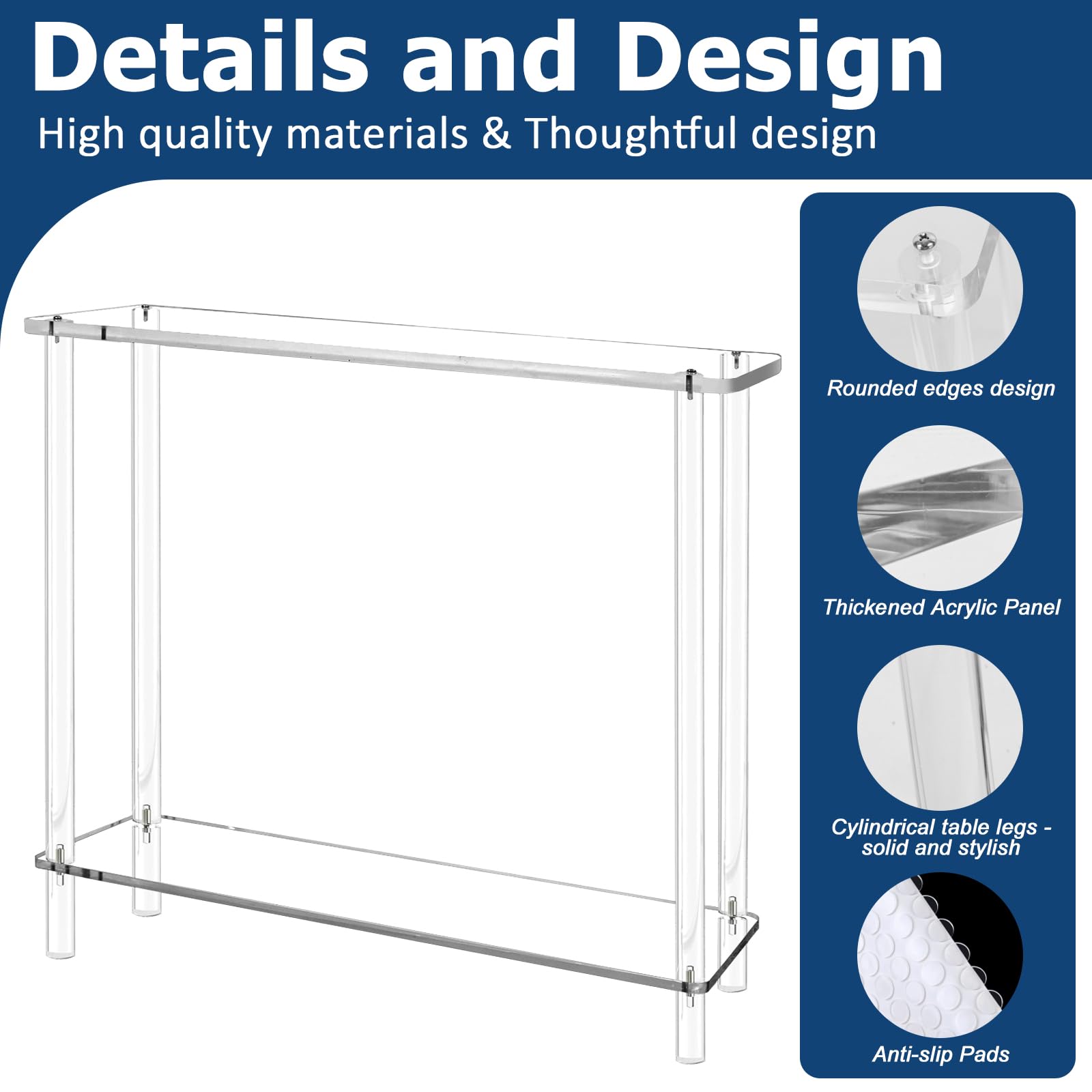 Clear Acrylic Console Table - 39.4" Narrow Entryway Table